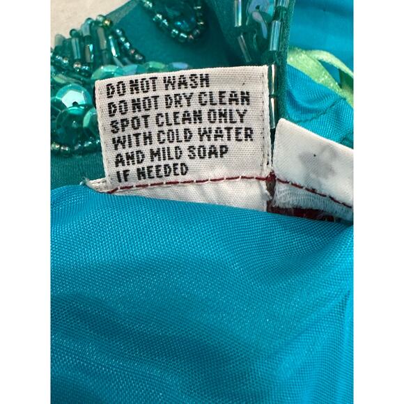 Nadine Boutique Vintage 100% Silk Hand Beaded Turquoise Green Cocktail Dress-M - Picture 14 of 16